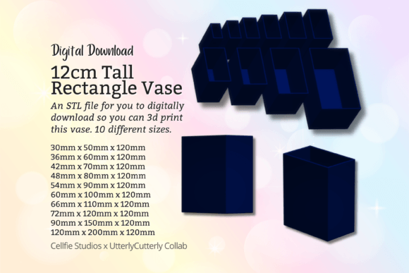 12cm Tall Rectangle Vase STL File – Digi: A Minimalist 3D Design for Practical and Aesthetic Use