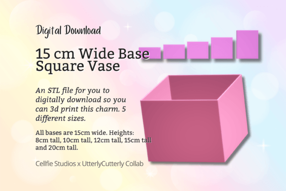 15cm Wide Base Square Vase STL File – A Versatile 3D Print for Home and Business Use