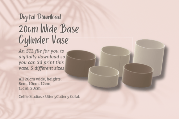 20cm Wide Base Cylinder Vase STL File