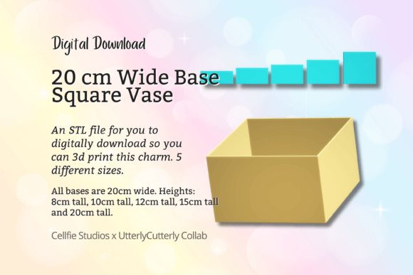 20cm Wide Base Square Vase STL File – D