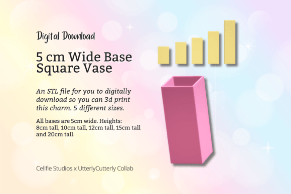 5cm Wide Base, Square Vase STL File - Di: A Minimalist 3D Print for Everyday Organization and Style