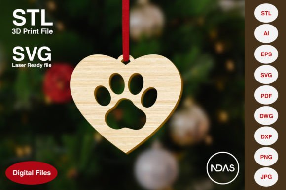 Dog Paw on Heart Christmas Decoration